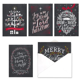 Celebrate the Season Chalkboard Christmas Card Assortment Pack / 25 Greeting Cards Set / 5 Holiday Designs Versed Inside With White Envelopes