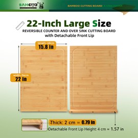 BAMOTTO CRAFTBAMBOO 15.8x22 Inch Large Bamboo Cutting Board Sink Cover