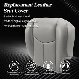 SecosAutoparts Driver & Passenger Bottom & Top Lean Back & Armrest Leather Seat Covers Gray Compatible with Chevy/GMC Tahoe Suburban Avalanche Yukon Silverado Sierra 2003 2004 2005 2006