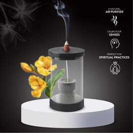 HOSLEY Black Wood & Glass Backflow Incense Burner Kit Includes 25 Incense Cones | Elegant Aromatherapy Set for Home, Office, Meditation & Relaxation