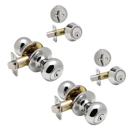 2 - Bedford Polished Chrome Entry Knob with Matching Single Cylinder Deadbolt Combo Packs Keyed Alike (We Key Lock Orders Alike for Free)