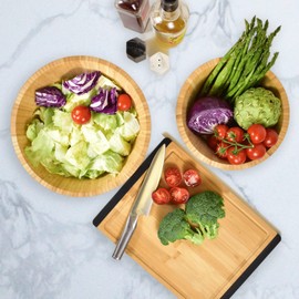 Realm Large Bamboo Bowl Set (Kale Green Painted Exterior) | 12" and 10" Diameter Serving Bowls Perfectly Suited for Snacks, Fruits, Salads, and Pasta