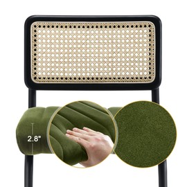 ONEVOG 26" Modern Counter Height Stools with Solid Wood Backs, Natural Rattan Barstools Set of 2, Upholstered Velvet Bar Stools for Kitchen Counter