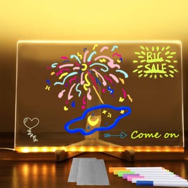 Acrylic Dry Erase Board with Light, LED Note Board with 7 Colors Pen,Glowing Acrylic Message Marker Board, Light up Dry Erase Board with Stand as a Glow Memo Board Note (11.8 * 7.9 in)