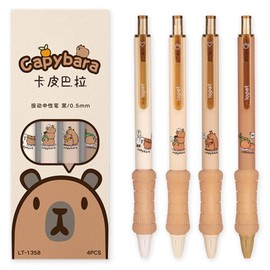 MOZXIRZ 4 Pcs Cute Retractable Pens Capybara Soft Grip Gel Pens Black Ink Pens 0.5mm Fine Point Smooth Writing Pens Office School Supplies Women Girls Boys Men (4Pcs Capybara)