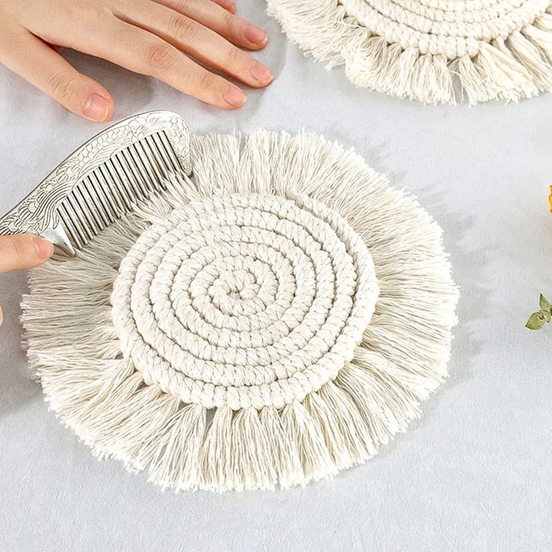Geieold 5Piece Macrame Handmade Cotton Coasters Woven Coaster for, Boho