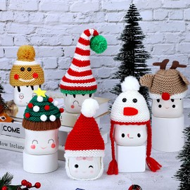 Gejoy 6 Pieces Christmas Marshmallow Mug Hat Crochet Marshmallow Mug Toppers Hat Display for Christmas Winter Tray Decor(Assorted Style)