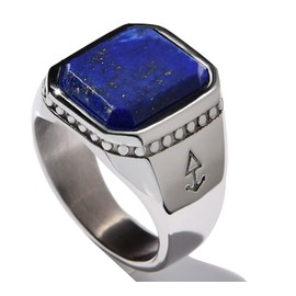 Rock and Steel Men's Signet Ring Stainless Steel with Lapis Lazuli Stone Blue Men's Ring, Stainless Steel, Lapis Lazuli