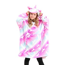 FZOSM Girls Unicorn Wearable Blanket Hoodie for Kids (Pink/Purple Unicorn, 4-5 Years)