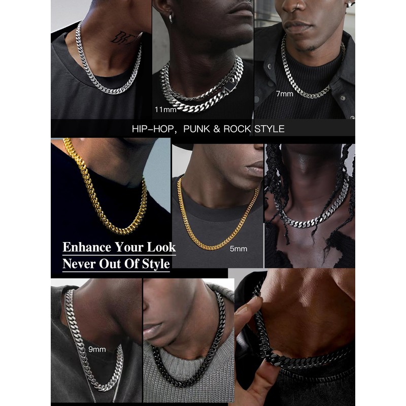 Hoyazvet Men's Necklace Cuban Curb Chain 9mm 26 Inch Hip