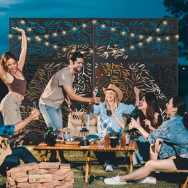 Metal Privacy Screen for Outdoor & Indoor Use, Free Standing Privacy Screen for Patio Garden Pool, 72" H x 47" W Decoative Privacy Panels, Weather Resistant, Easy Assembly (Black Bamboo Leaf)