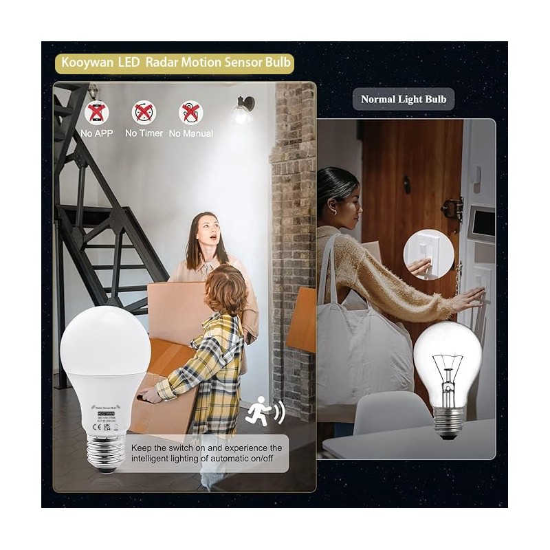 KOOYWAN LED lamp with motion sensor 12 W 2700 K