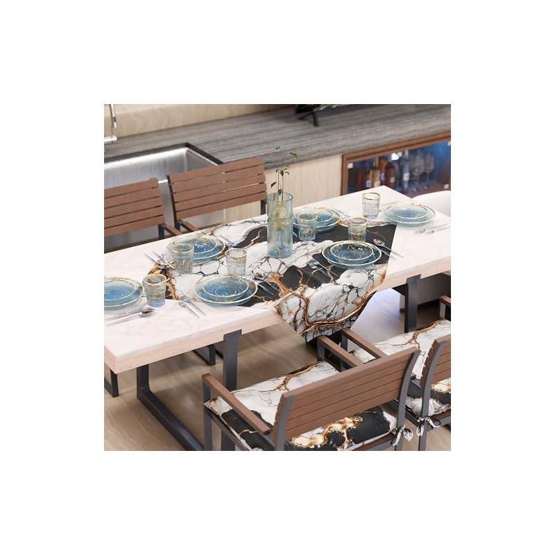 PETTI Artigiani Italiani - Modern Black Marble Effect Centerpiece Tablecloth,