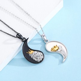 XIXLES Yin Yang Lion Necklaces 925 Sterling Silver Lion Couples Friendship Pendant Necklace Yin Yang Lions Matching Jewelry for Women Men with Gifts Box, Large, Sterling Silver, No Gemstone