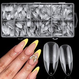 Bellelfin Almond Nail Tips, 600Pcs Clear Fake Nails Full Cover Acrylic Nail Artificial False Almond Tip for Home DIY Nail Salon 12 Sizes