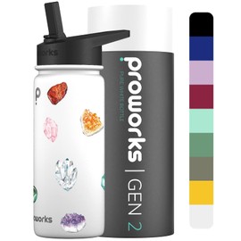 Proworks Gen 2 Stainless Steel Water Bottle with Straw 1L 24 Hours Cold 12 Hours Hot Drinks Leak-Proof Metal Insulated Flask Work Travel Pure White Crystal Dreams