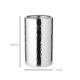 EDZARD Flaschenkühler Weinkühler Nebraska, Edelstahl gehämmert, Handarbeit, doppelwandig, für Wein, Sekt, Champagner, Wasser, Höhe 20 cm, Durchmesser 12 cm