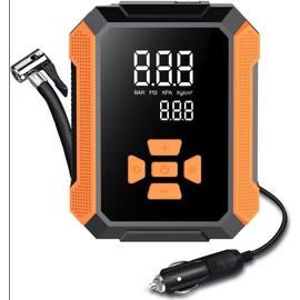 Tire Inflator Portable Air Compressor - 150PSI Air Pump for Cars, 12V DC Portable Auto Pump with Dual Display Pressure Gauge, 5X Fast Inflation for SUVs, Bikes Tires and Balls