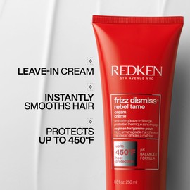 Redken Redken Leave-In Cream, Heat Protection up to 450 Degrees, Protects Against Humidity, For Frizzy & Unmanageable Hair, Instantly Smooths Hair, Sulfate Free, Frizz Dismiss Rebel Tame, 805 fl.oz./250ml