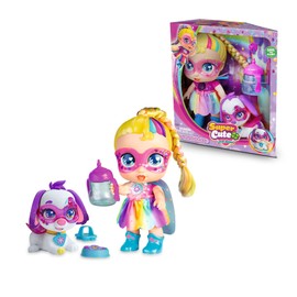 SUPER CUTE LITTLE BABIES - Rainbow Party Doll with Regi, Superhero Doll with Coloured Hair and a White Pet Snowball Dog, Reversible Clothes and Bottle Accessories, Famous (UPU06100)