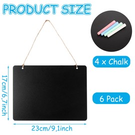 GBACHOOSE Pack of 6 Hanging Chalkboards, Slate Board for Labelling, Slate Board for Hanging, Slate Board 23 x 17 cm with 4 Chalks, Small Chalkboard for Weekly Planner, Wall Note Board