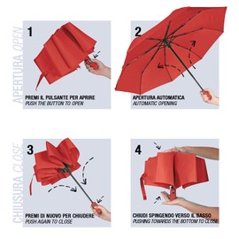 PERLETTI Women's Pocket Umbrella with Automatic Opening and Closing - Rain Umbrella Large Storm Proof - Mini Umbrella Compact Lightweight for Rain Protection - Umbrella Plain Mute Proof - Diameter 100