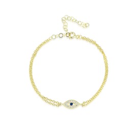 Theosebia's Cross -Lykia 18K Gold Plated 925 Sterling Silver Cross | Crucifix | Dainty Protection Necklace | Jewelry | Pendant | Choker for Women | Teens | Comes with Beautiful Gift Box (Protector Eye Bracelet (Gold))