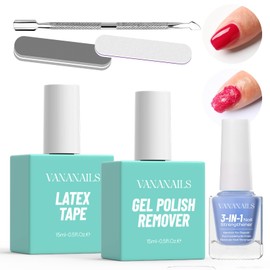 Gel Nail Polish Remover Kit: Professional Gel Polish Remover with Latex Tape Liquid Peel off Nail Strengthener Cuticle Pusher and Tool Removes Gel Polish in 5 Min No Need To Soak and Wrap