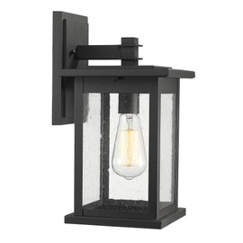 Emliviar Outside Lights for House, 1-Light Outdoor Wall Lantern 14", Black Finish with Seeded Glass, 1803EW2