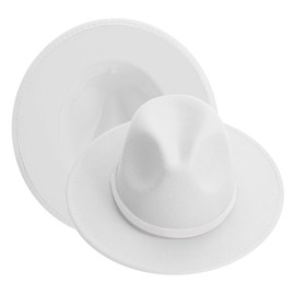 KUJUHA Women Men Wide Brim Fedora Hat White
