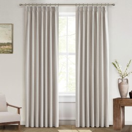 100% Blackout Thermal Curtains 84 Length 2 Panels Set for Bedroom,Flax Linen Windows Pinch Pleated Drapes with Hooks for Track 7ft Modern Rustic Living Room Darkening Curtains 84 Inches Long Off White