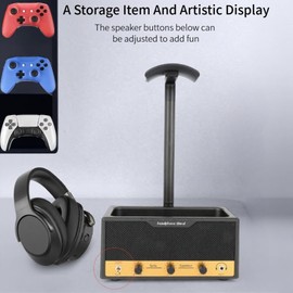 YUNPUHEHUI Vintage Headphone and Controller Stand, Artistic Decorations, Charger Organizer for Desk, Game Controller Storage, Desktop Space-Saving Gaming Organizer, Universal Design, Black