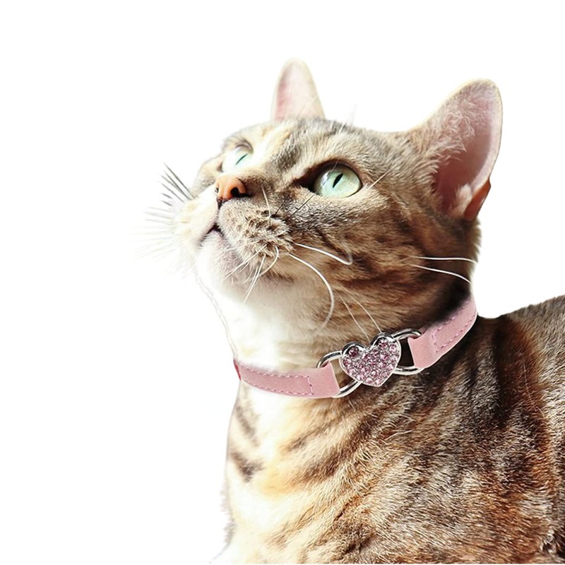 WDPAWS Heart Bling Cat Collar with Safety Belt and Bell