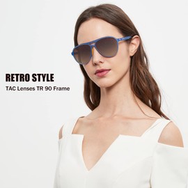TAC Polarized Tinted Classic Vintage Retro 70s Sunglasses, Double Beam TR-90 Frame for Women Men, UV 400 Protection, Blue,
