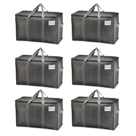 VENO 6 Pack Moving Bags, Heavy Duty, Moving Boxes Alternative, Packing Storage Supplies for Dorm Room Essentials with Zipper for Clothes, Extra Large Totes for Packaging (Dark Gray, 6 Pack)
