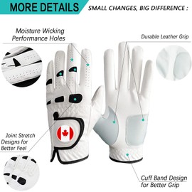 Golf Gloves Men Left Right Hand with Ball Marker CA Flag 1 Pack, Soft Comfortable Leather Weathersof Grip Soft Mens Glove Size S M ML L XL (XL, Left)