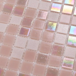 smafusion 11.5 Sq.Ft Rainbow Pink Glass Mosaic Tiles, 12.9" Sheets (10-Pack), Waterproof Mesh-Mounted Backsplash for Kitchen Wall & Bathroom Floor, Grout Required (Not Peel and Stick), 4mm Iridescent
