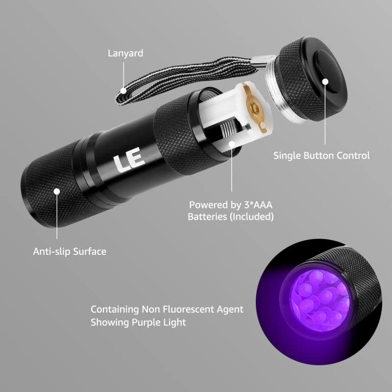 Lighting EVER Black Light Flashlight, Small UV Lights 395nm, Portable