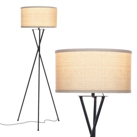 Brightech Jaxon - Mid Century Modern Tripod Floor Lamp for Living Room - Standing Light with Contemporary Drum Shade Matches Bedroom Decor, Gets Compliments - Tall Black Lamp with LED Bulb