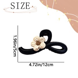 Black Bow Hair Claw Clips Flower Hair Claw Clips for Women Velvet French Hair Bow Claws Large Hair Clips for Thick Fluffy Hair Clip Cute Floral Hair Jaw Clips Non-Slip Spring Hair Accessories 1Pcs