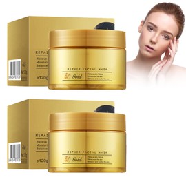 Hppsctink Gold Mask, Anti-Ageing Gold Mask, Mask with Leave-On Applicator, Moisturising Mask, Deep Pore Cleansing, Reduces Fine Lines and Tightens the Skin, 2 Pieces x 120 g