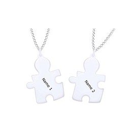 AFFY Personalize Engravable Puzzle Couple Pendant Necklace in 14k White Gold Over Sterling Silver