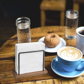 Napkin Holder, Wooden Based Napkin Holder, Metal Napkin Holder (Rectangular), Wooden Napkin Holder, Suitable for Restaurants, Cafes and Other Places