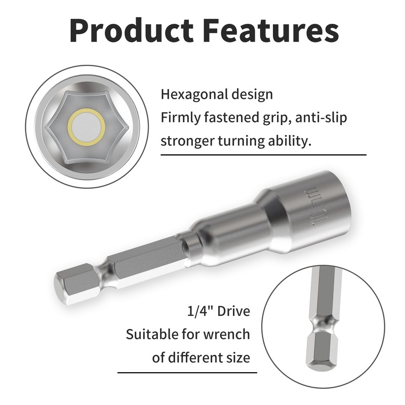Skweawert 2pcs 1/4" Hexagonal Shank Socket 10mm Magnetic Power Nut