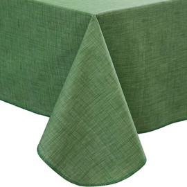 Pioggia Vinyl Tablecloth with Flannel Backing Square Waterproof Oil-Proof Plastic Table Cloth Wipeable PVC Table Cover for Indoor and Outdoor (Dark Green, 60 x 60 Inch)