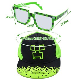 Miinnecraft Kinder Baseball Cap, 2PCS Baseballkappe und Sonnenbrille Sonnenschutz Cap Schirmmütze Baseballmütze Einstellbare Kappe Cartoon Sonnenbrillen Snapback Cap Set für Kinder Ab 2 Jahren