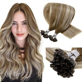 LaaVoo U Tip Hair Extensions Light Brown Balayage Blonde K Tips Hair Extension Human Hair Balayage Hot Fusion Tip Human Hair Extensions Silky Straight 50g/50s 20 Inch