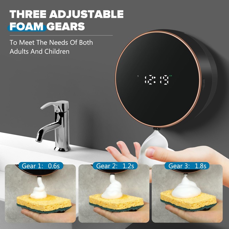 Automatic Soap Dispenser Foam Bathroom: Wall Mount Rechargeable Touchless Adjustable