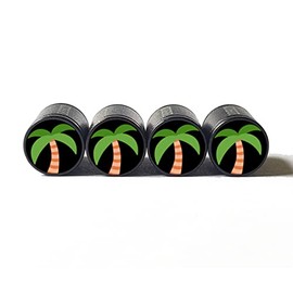 Palm Tree Tire Valve Caps - Black Aluminum - Set of Four