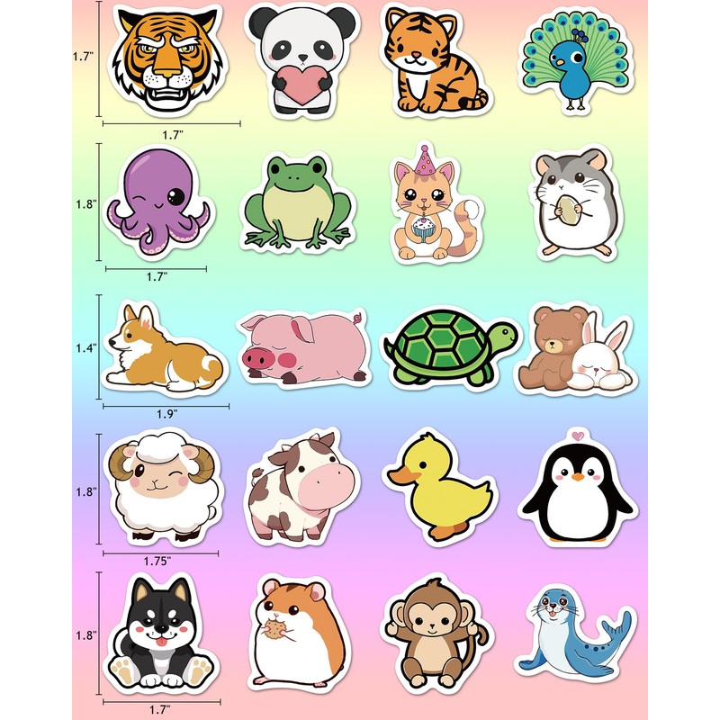 100 Pcs Animal Stickers for Kids, Cute Water Bottle Stickers